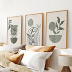 مجموعة من ثلاث لوحات جدارية بوهيمية. ديكور تجريدي أخضر من منتصف القرن بسعر مخفض.