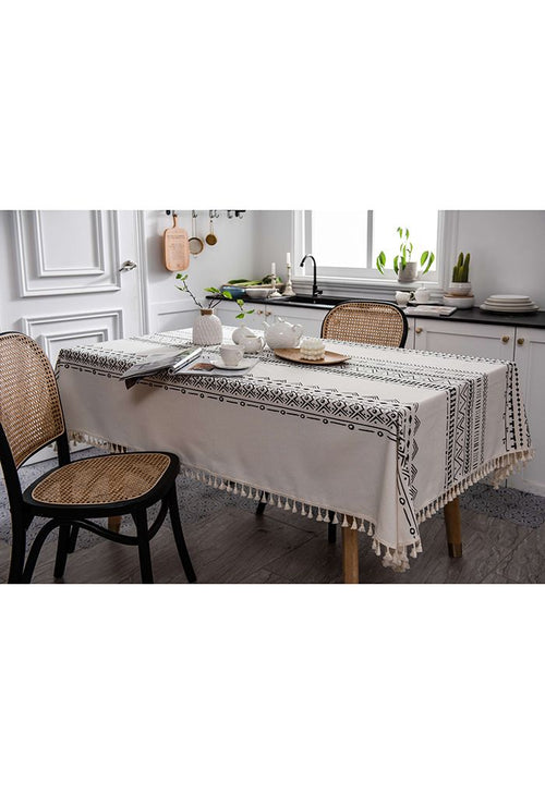 Bohemian Tassel Edge Rectangular Tablecloth